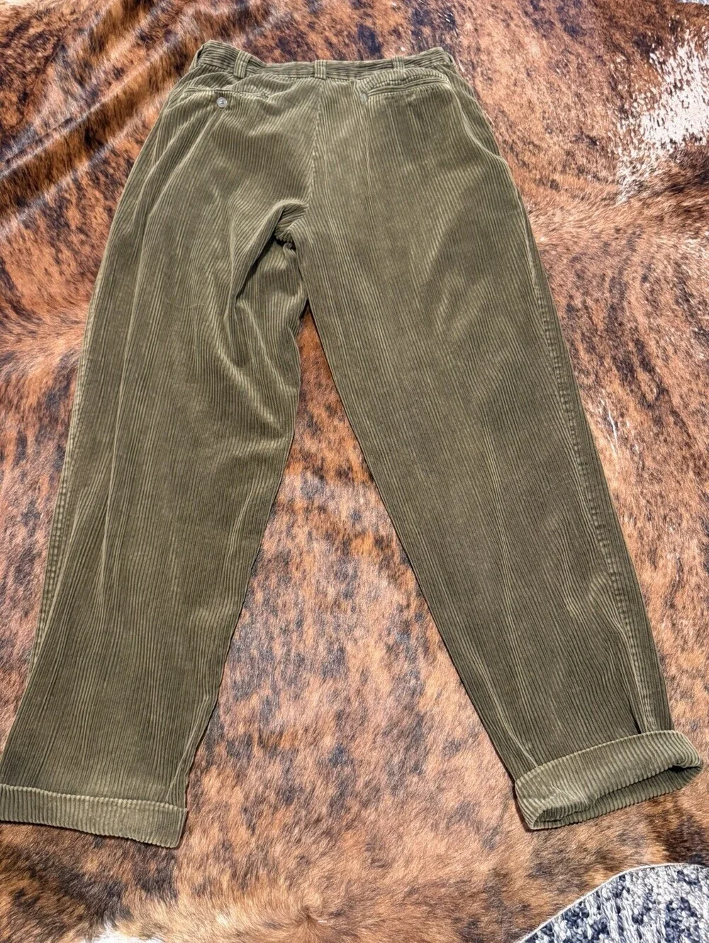 Vintage J Riggings Thick Ribbed Olive Green Corduroy Pants Men 33x34 Cuffed Read